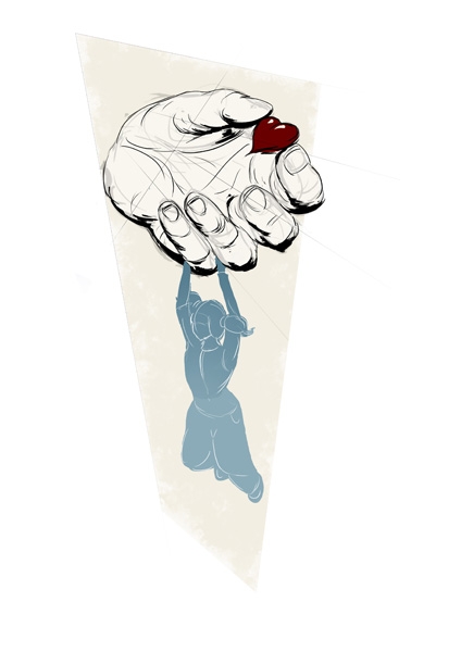 Psychologie Heute Illustration Thema Helfersyndrom Die schenkende Hand. Altruismus und die Menschen die davon abhängig sind.