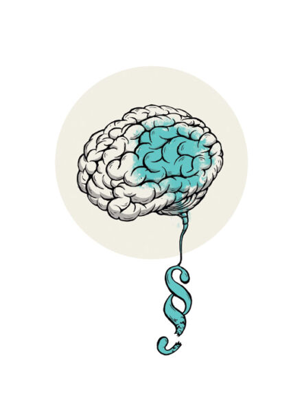 Im Gehirn des Taeters - Psychologie Heute Illustration Rechtsbruch als Gedanke belletristisch illustriert.