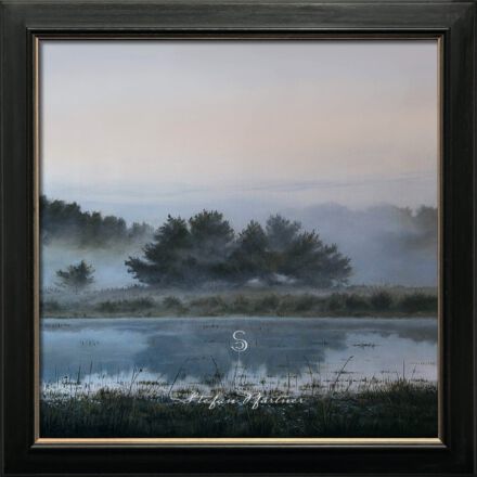 Haaksberger Venn Haaksberger Venn Moorlandschaft im Morgenlicht gemalt mit Michael Harding Ölfarben auf Leinwand im Format von 40x40.