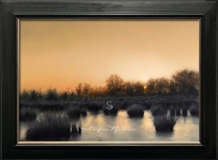 Haaksberger Venn Moorlandschaft im Morgenlicht gemalt mit Michael Harding Ölfarben auf Leinwand im Format von 30x40.